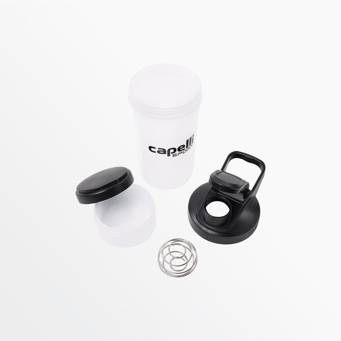 Capelli 16 OZ SHAKER BOTTLE WITH BOTTOM STORAGE CONTAINER
