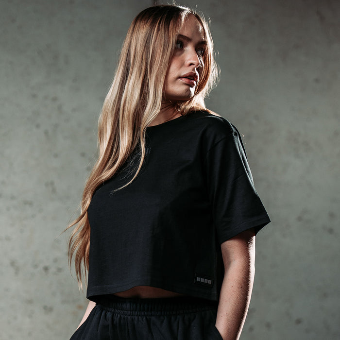 capelli WOMEN'S TONAL CROPPED OVERSIZED TEE Black