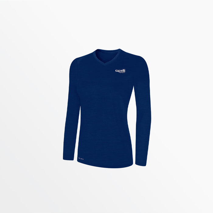 capelli WOMEN'S V-NECK LONG SLEEVE POLY TEE Heather Navy