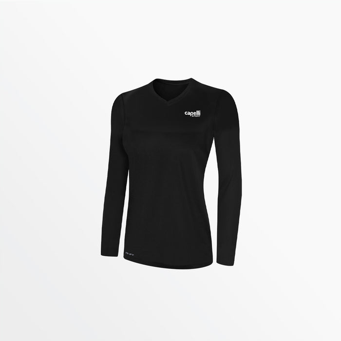 capelli WOMEN'S V-NECK LONG SLEEVE POLY TEE Black